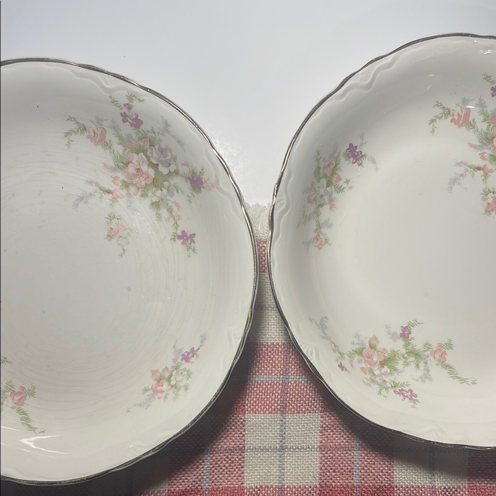 Homer Laughlin 2 Rose Patterned Bowls Gold Trim Vintage